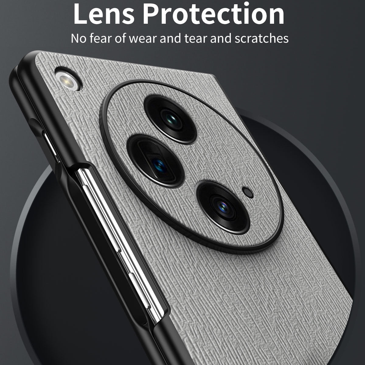 For Oppo Find N3 5G Case Wood Grain PU Leather+PC Folding Phone Cover - Grey For Oppo Find N3 5G Case Wood Grain PU Leather+PC Folding Phone Cover - Grey